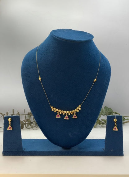 Gold Plated Invisible Minimal Triangle Austrian Stone Pendant Necklace Set for Women - All Occasions Wear