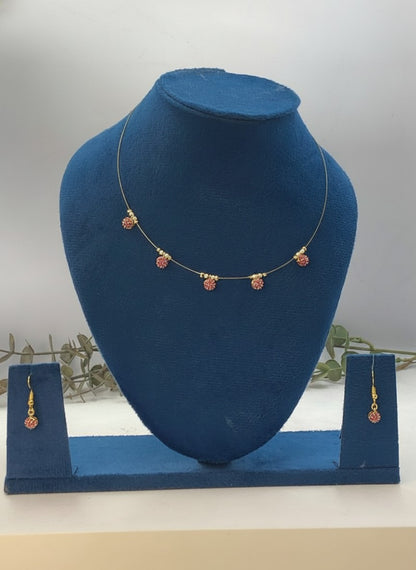 Gold Plated Dainty Invisible Chain Ruby Drop Necklace Set for Women - Everyday Wear