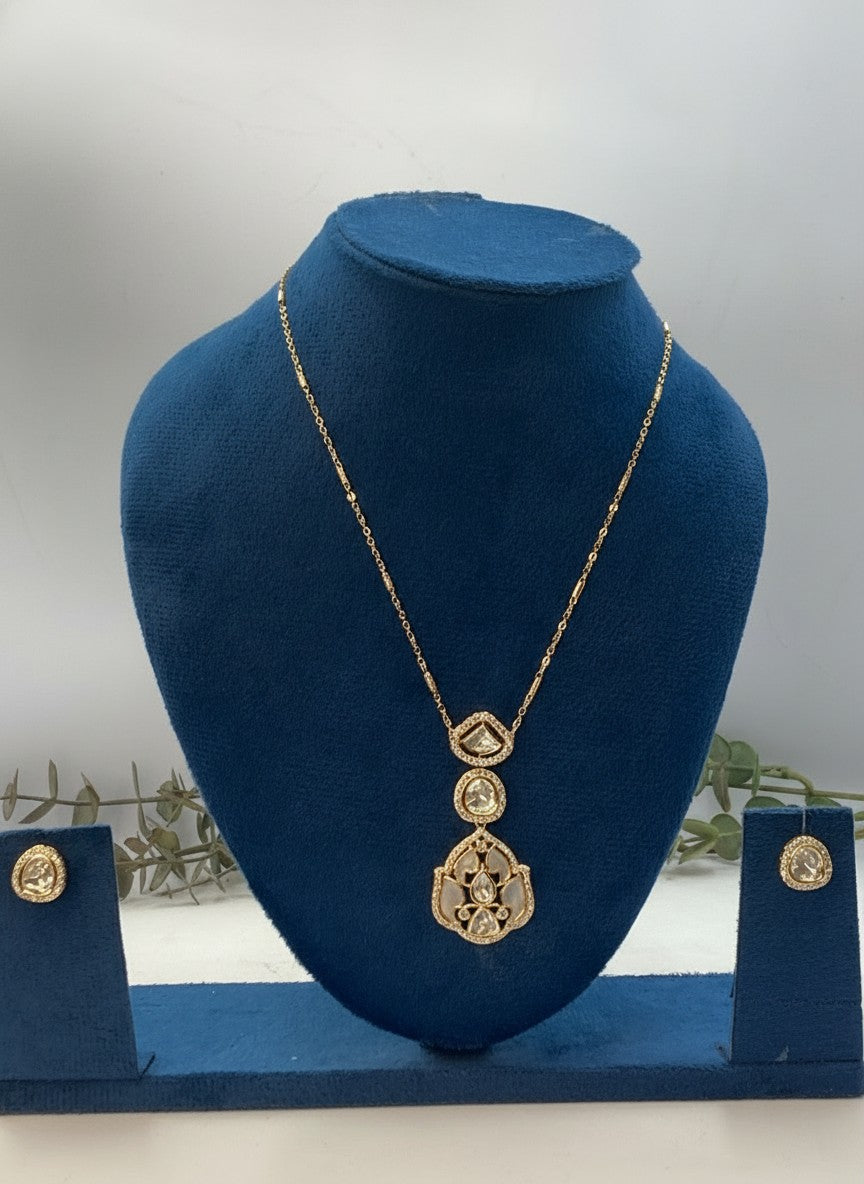 Mother of Pearl & Polki Style Pendant Necklace with Stud Earrings for Women - All Occasion wear