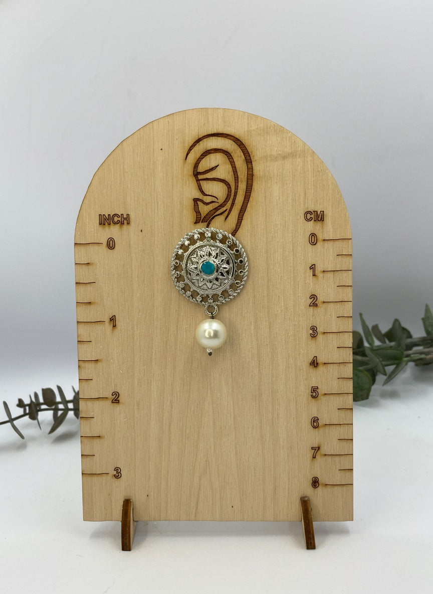 Traditional Silver plated Stud Earrings Sky Blue Kundan round motif design with artificial Pearl drop