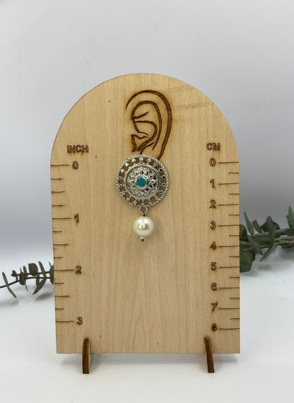 Traditional Silver plated Stud Earrings Sky Blue Kundan round motif design with artificial Pearl drop