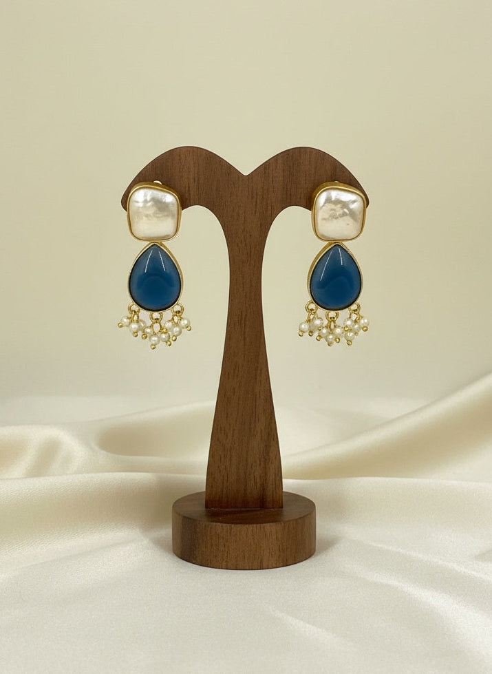 Trendy Gold Plated Matte Finish Artificial Stones and Pearl Dangler Earrings