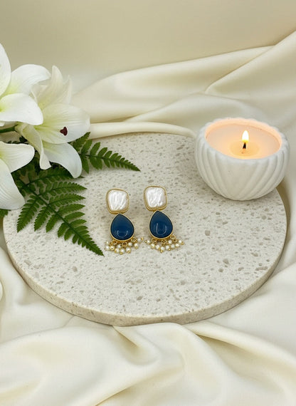 Trendy Gold Plated Matte Finish Artificial Stones and Pearl Dangler Earrings