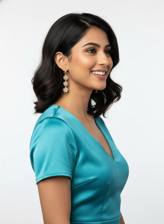 Trendy Crystal Stones Gold polished Dangler Earrings - White