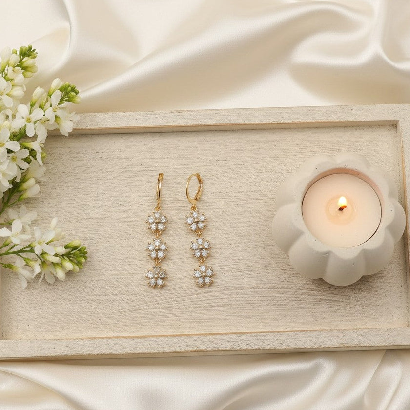 Trendy Crystal Stones Gold polished Dangler Earrings - White