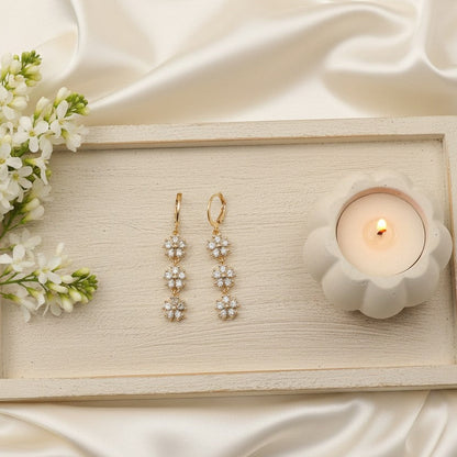 Trendy Crystal Stones Gold polished Dangler Earrings - White