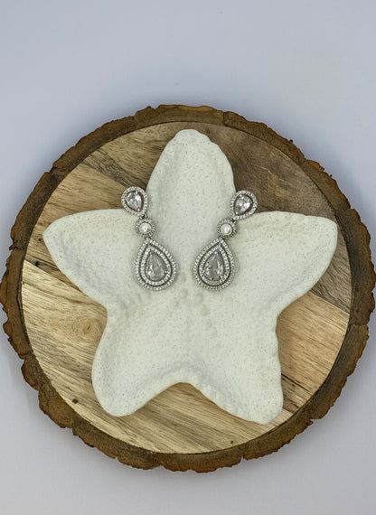 Trendy Silver Plated American White Diamonds with Pearl Dangler Earrings