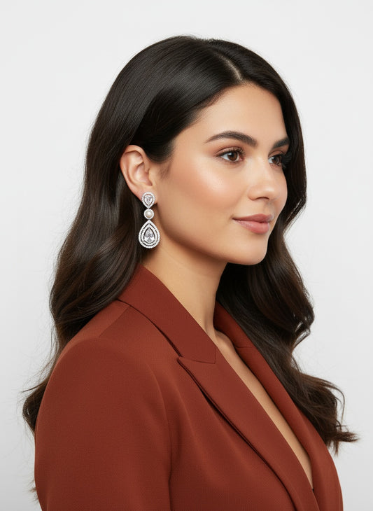 Trendy Silver Plated American White Diamonds with Pearl Dangler Earrings