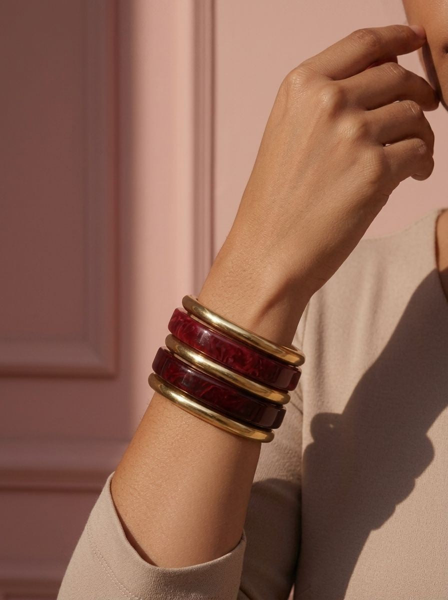 Gold-Tone Brass & Resin Bangles Set of 5 Stack for Women – Fusion Wear