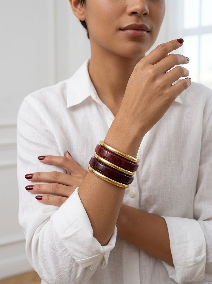 Gold-Tone Brass & Resin Bangles Set of 5 Stack for Women – Fusion Wear