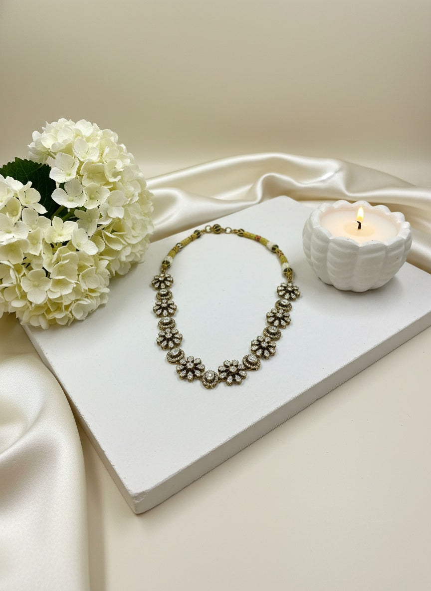 Victorian Gold Plated Polki Necklace Set