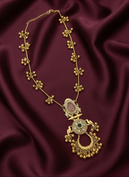 Traditional Gold Plated Kashmiri Pota Filigree Pendant Necklace