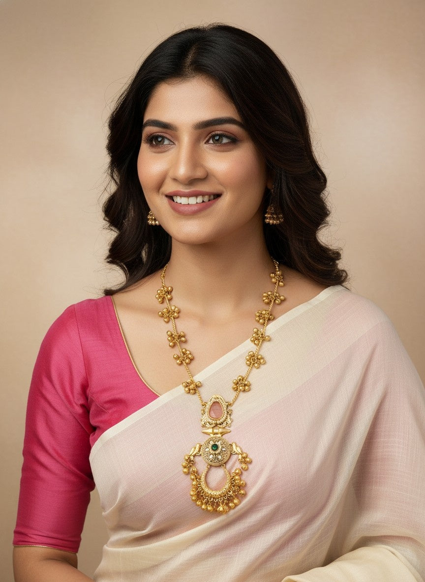 Traditional Gold Plated Kashmiri Pota Filigree Pendant Necklace