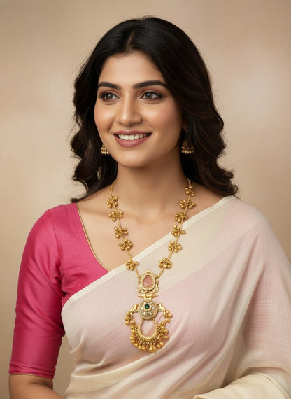 Traditional Gold Plated Kashmiri Pota Filigree Pendant Necklace