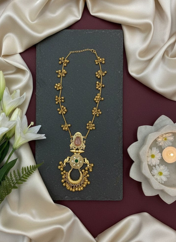 Traditional Gold Plated Kashmiri Pota Filigree Pendant Necklace