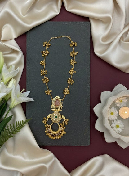 Traditional Gold Plated Kashmiri Pota Filigree Pendant Necklace