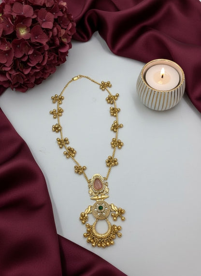 Traditional Gold Plated Kashmiri Pota Filigree Pendant Necklace