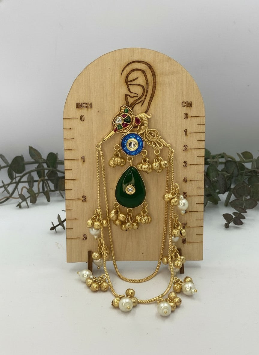 Traditional Gold Plated Kashmiri Dangling Adornments Chain Earrings