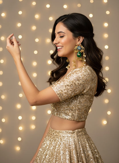 Traditional Gold Plated Kashmiri Dangling Adornments Chain Earrings