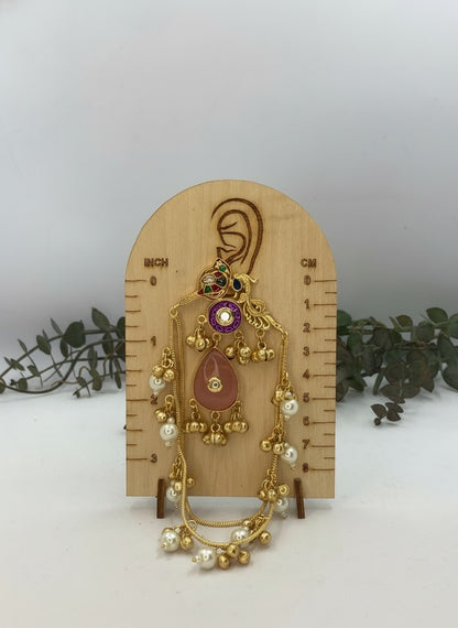 Handcrafted Gold plated Kashmiri Earrings with dangling Pearl and Kundan adornments