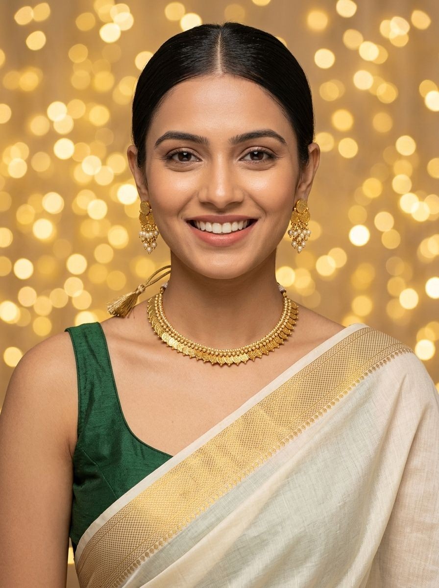 Swarna Kaasu Maala South Indian Inspired Gold Plated Coin Choker Set with Pearls for Women - Festive Wear