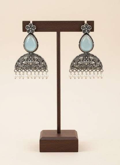 Mayura Floral Motifs Grey Monalisa Stone Dangler Earrings with Pearl detailing for Women - All Occasions 