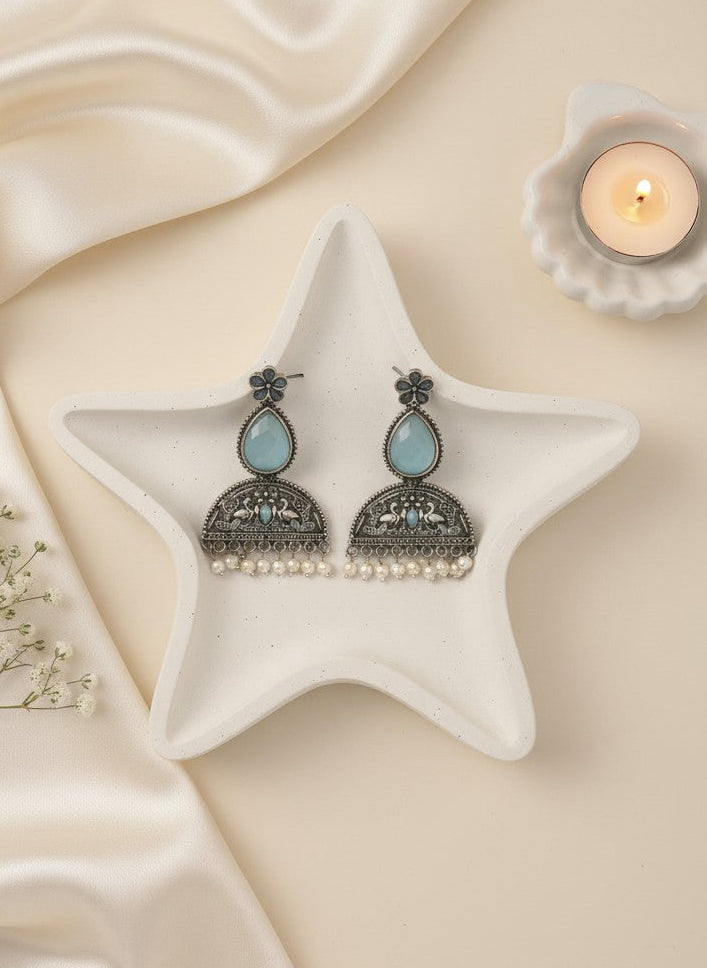 Mayura Floral Motifs Grey Monalisa Stone Dangler Earrings with Pearl detailing for Women - All Occasions 
