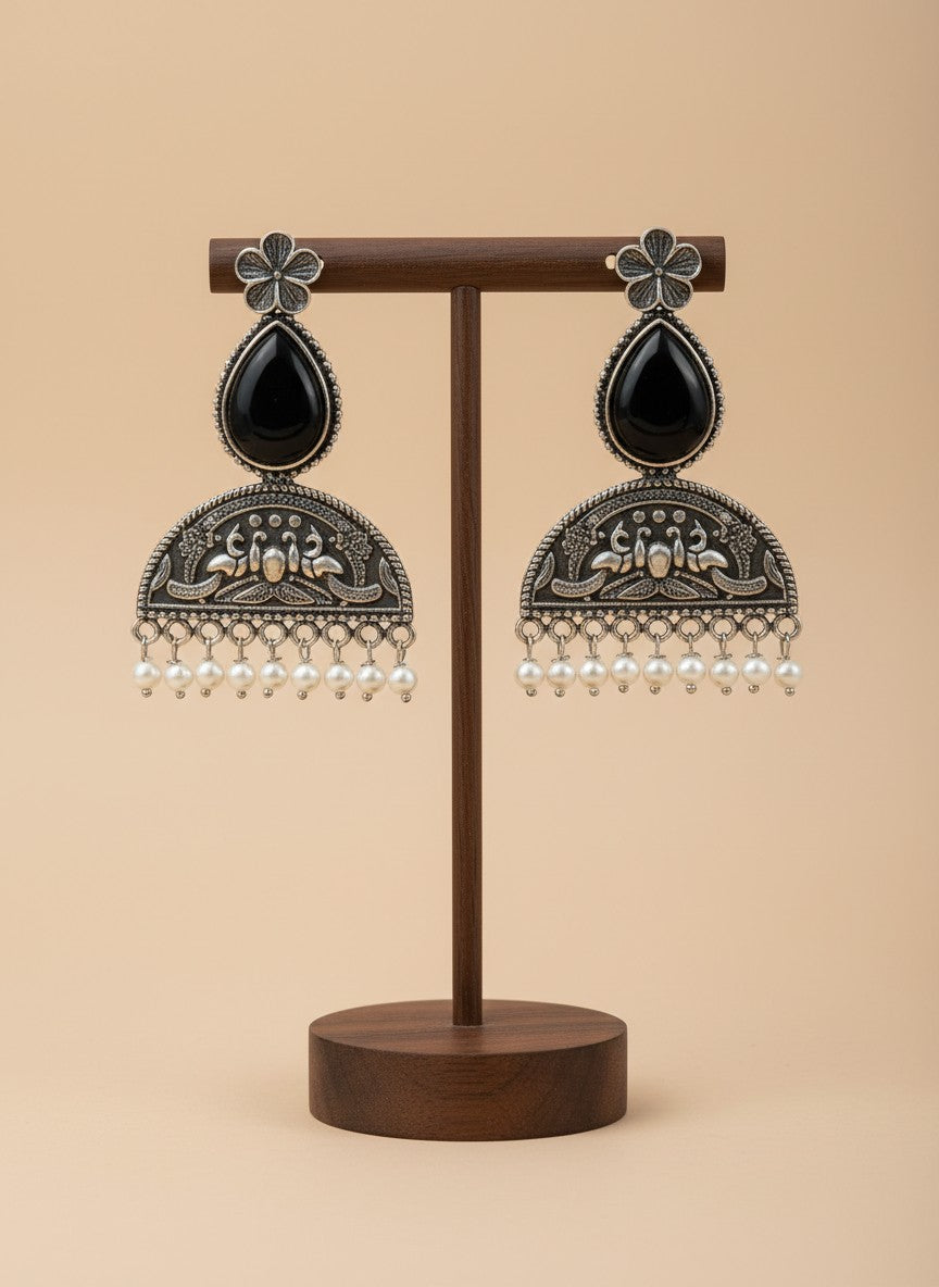 Mayura Floral Motifs Monalisa Stone Dangler Earrings with Pearl detailing for Women - All Occasions