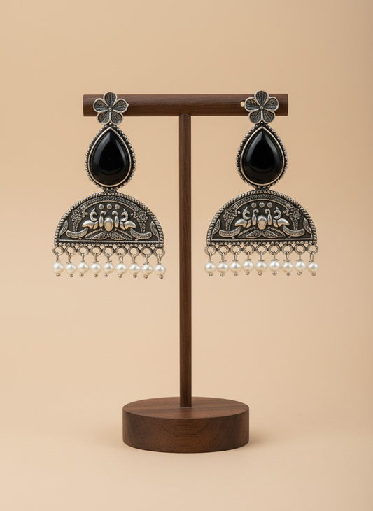 Mayura Floral Motifs Monalisa Stone Dangler Earrings with Pearl detailing for Women - All Occasions
