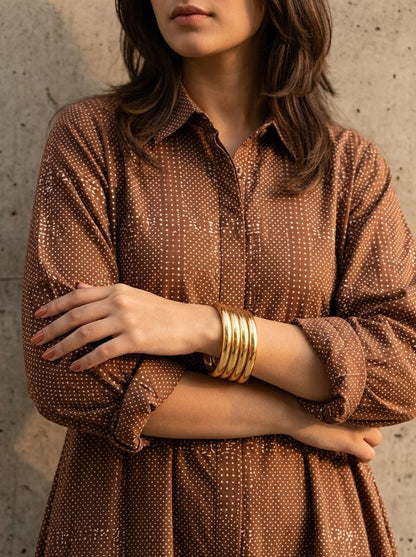 Minimal Pure Brass Gold-Tone Stackable Bangles Set of 4 for Women – Everyday Wear 