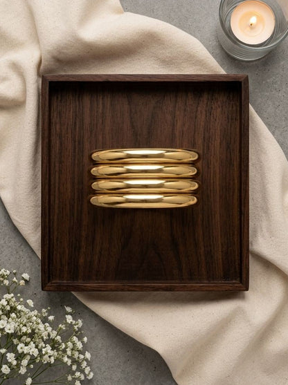Minimal Pure Brass Gold-Tone Stackable Bangles Set of 4 for Women – Everyday Wear 