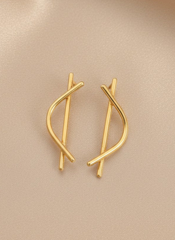 Minimalist Gold Plated Bar Cross Stud Earrings for Women - Casual Office Wear