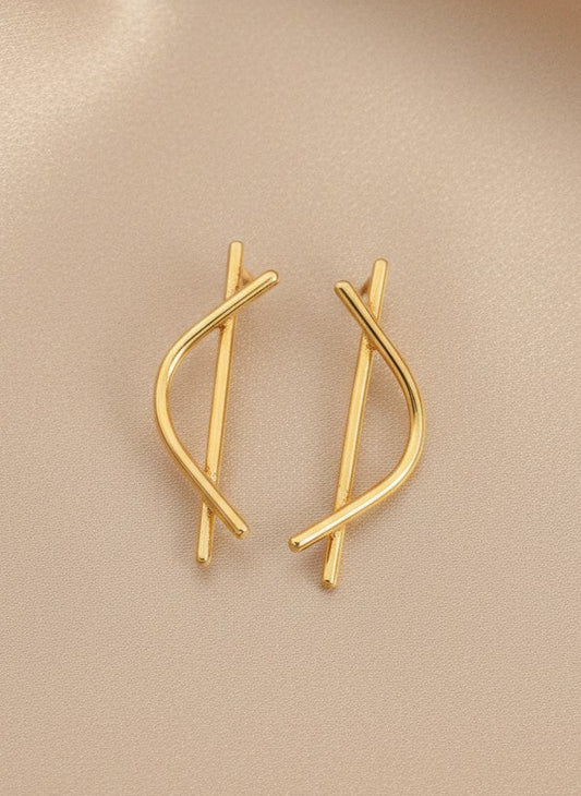 Minimalist Gold Plated Bar Cross Stud Earrings for Women - Casual Office Wear