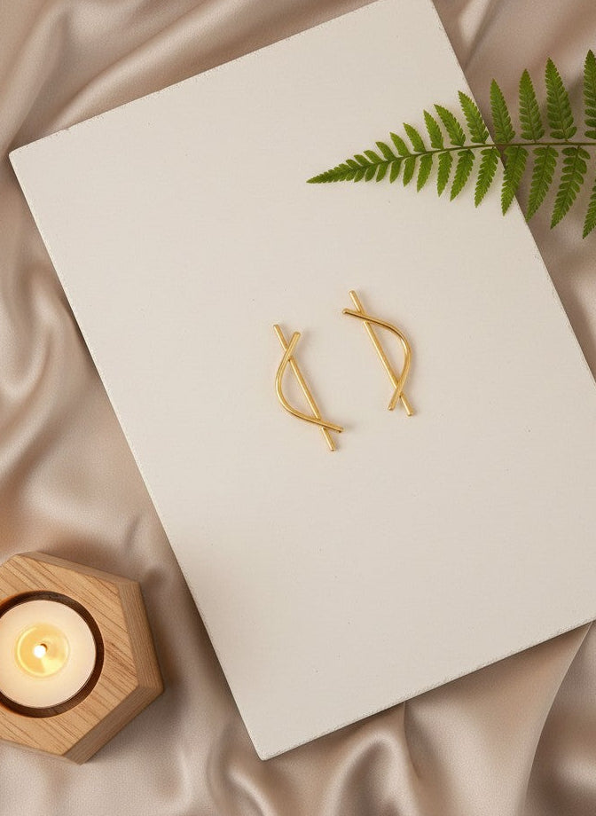 Minimalist Gold Plated Bar Cross Stud Earrings for Women - Casual Office Wear