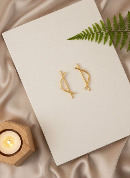 Minimalist Gold Plated Bar Cross Stud Earrings for Women - Casual Office Wear