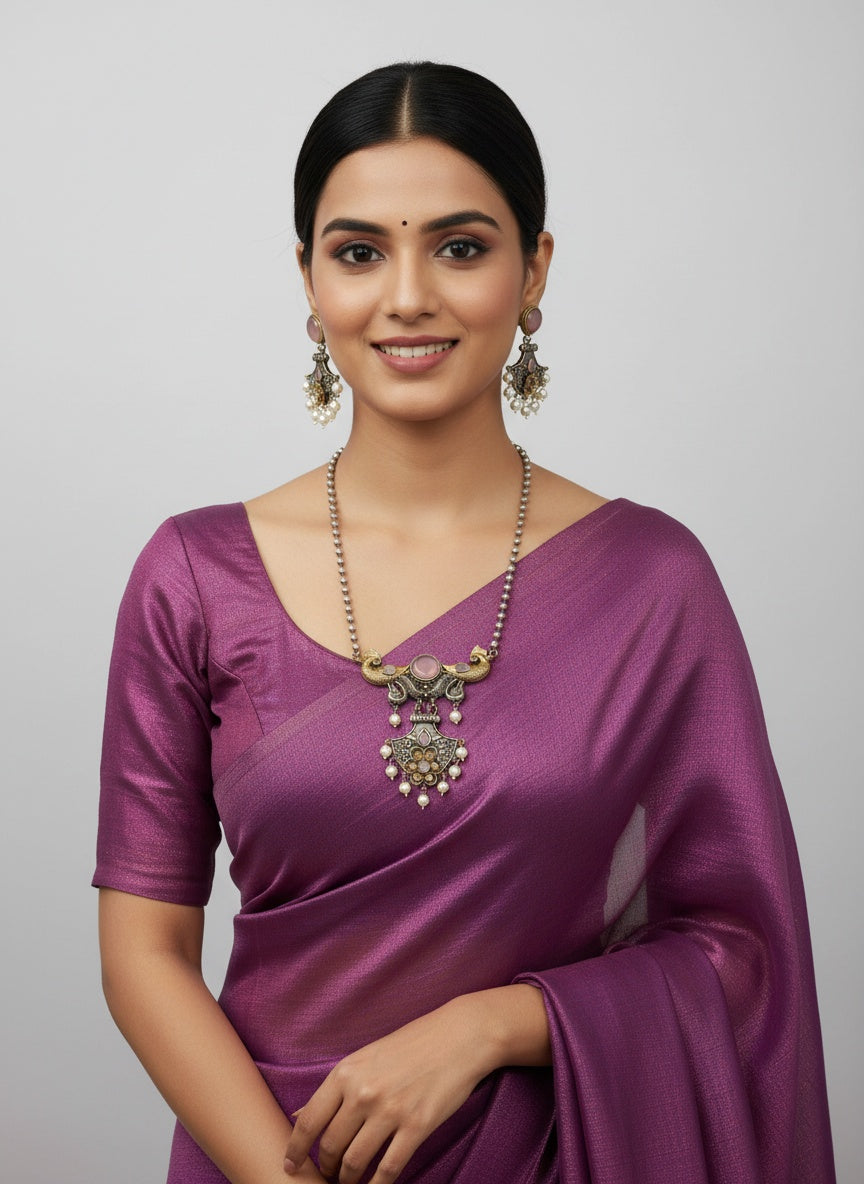 Two Tone Traditional Peacock Motif Necklace Set