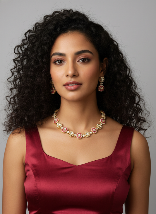 Heirloom handcrafted 22K Gold Plated Premium Kundan Choker Necklace Set
