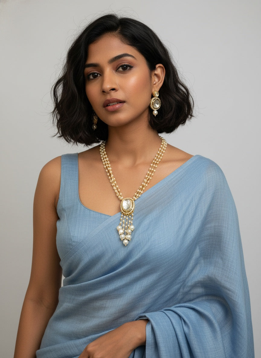 Traditional Gold Plated Multi-Layer Pearl Kundan Necklace Set