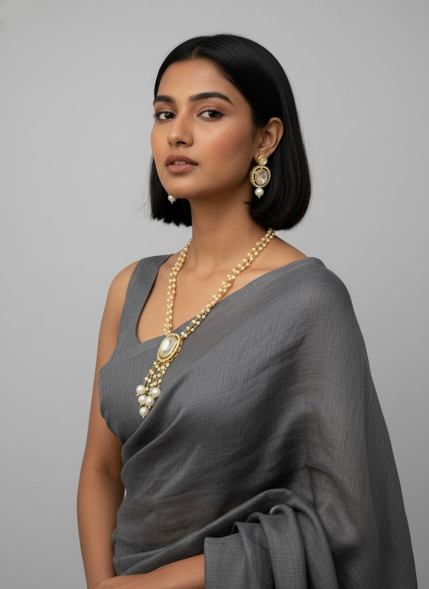 Traditional Gold Plated Multi-Layer Pearl Kundan Necklace Set