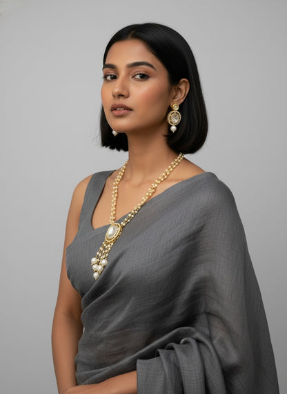 Traditional Gold Plated Multi-Layer Pearl Kundan Necklace Set