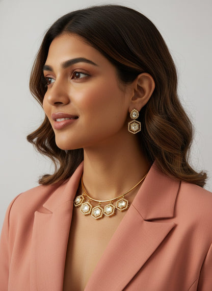 Traditional Hasli style Gold-Plated Kundan Necklace Set for Women