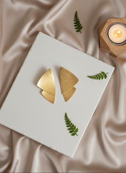 Modern Sculptural Dull Finish Gold Fan Statement Earrings for Women - Statement Wear