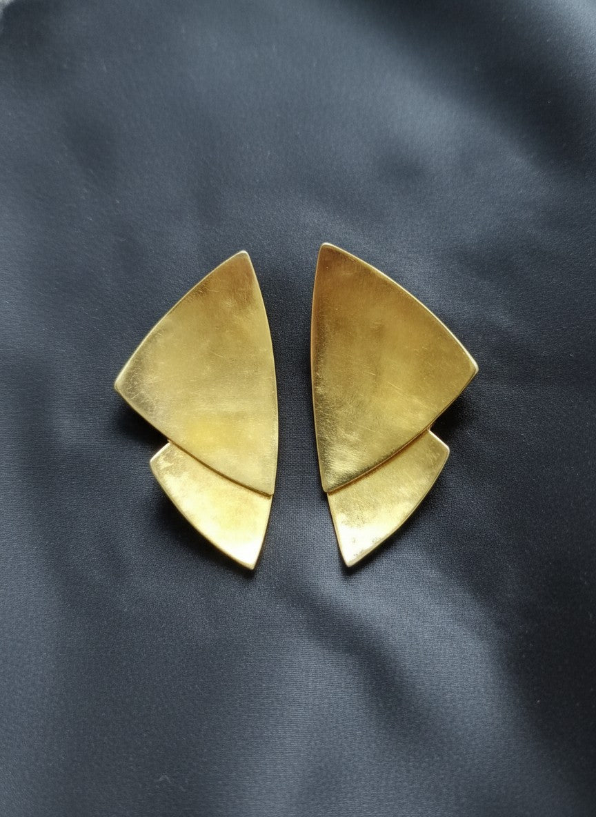 Modern Sculptural Dull Finish Gold Fan Statement Earrings for Women - Statement Wear