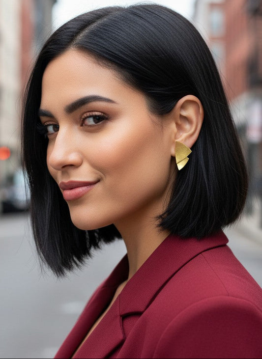 Modern Sculptural Dull Finish Gold Fan Statement Earrings for Women - Statement Wear