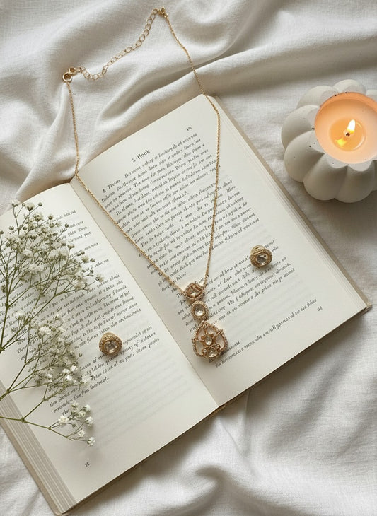 Mother of Pearl & Polki Style Pendant Necklace with Stud Earrings for Women - All Occasion wear