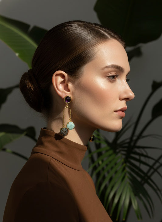 Multi-Stone Gold Arch Dangler Earrings for Women - All Occasion Wear