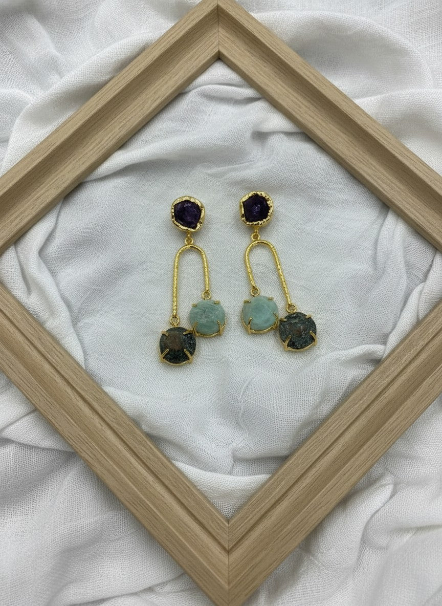 Multi-Stone Gold Arch Dangler Earrings for Women - All Occasion Wear