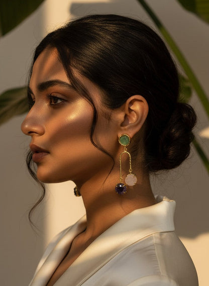 Multi-Stone Gold Arch Drop Earrings for Women - All Occasion Wear