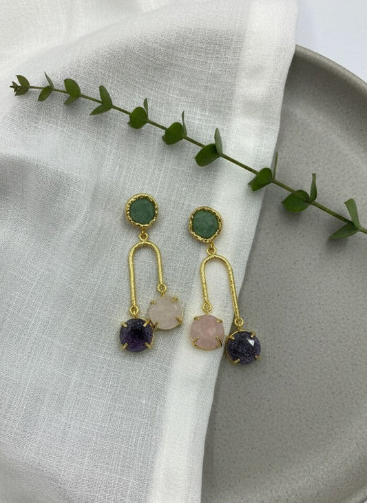 Multi-Stone Gold Arch Drop Earrings for Women - All Occasion Wear