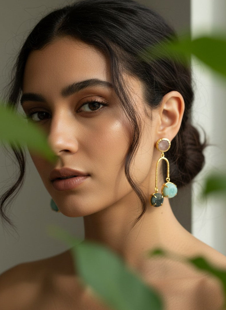 Multi-Stone Gold Arch Drop Earrings for Women - All Occasion Wear 